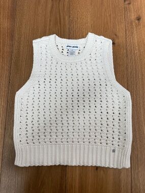 DKNY Cream Open Crochet Knit Tank Top